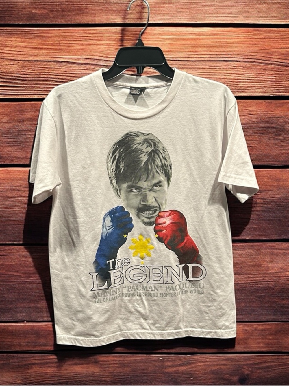 White Graphic Short Sleeve Tee with Red & Blue Boxing Print